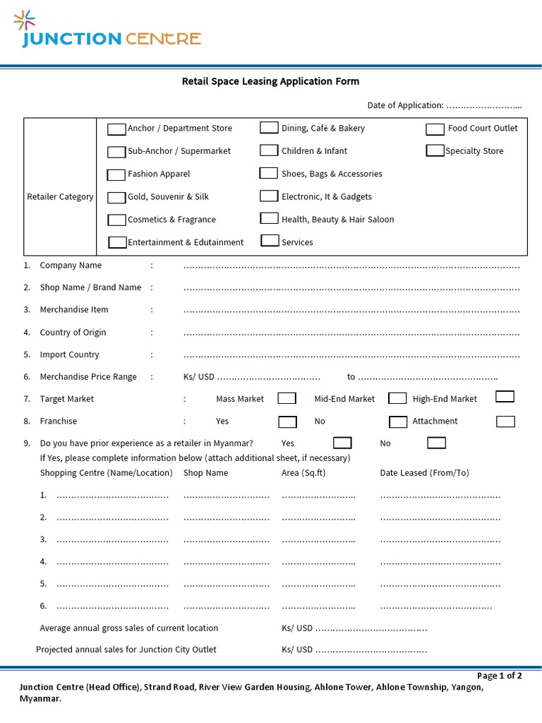 Retail Space Leasing Application Form | PDF | Marketing | Retailing