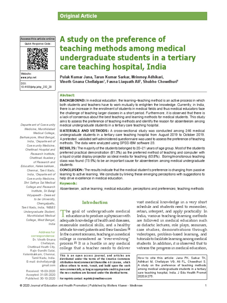 Teaching Method Preferences in Medical Students | PDF | Self-Improvement