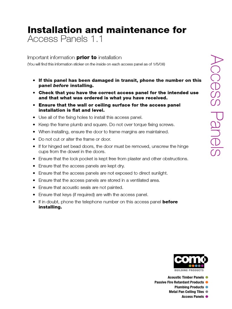 Como Installation Maintenance Access Panels Download Free PDF Door