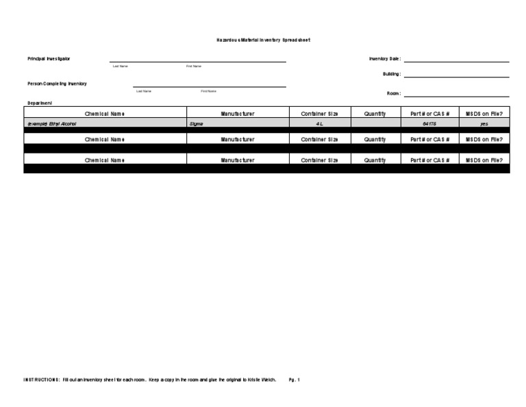 Hazmat Inventory Template PDF