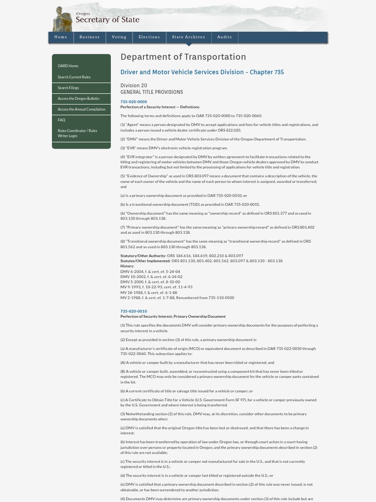 Oregon Secretary of State Administrative Rules PDF Department Of