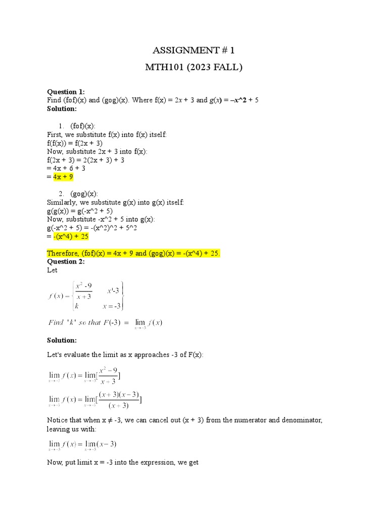 MTH101 Assignment 1 Solutions 2023 | PDF