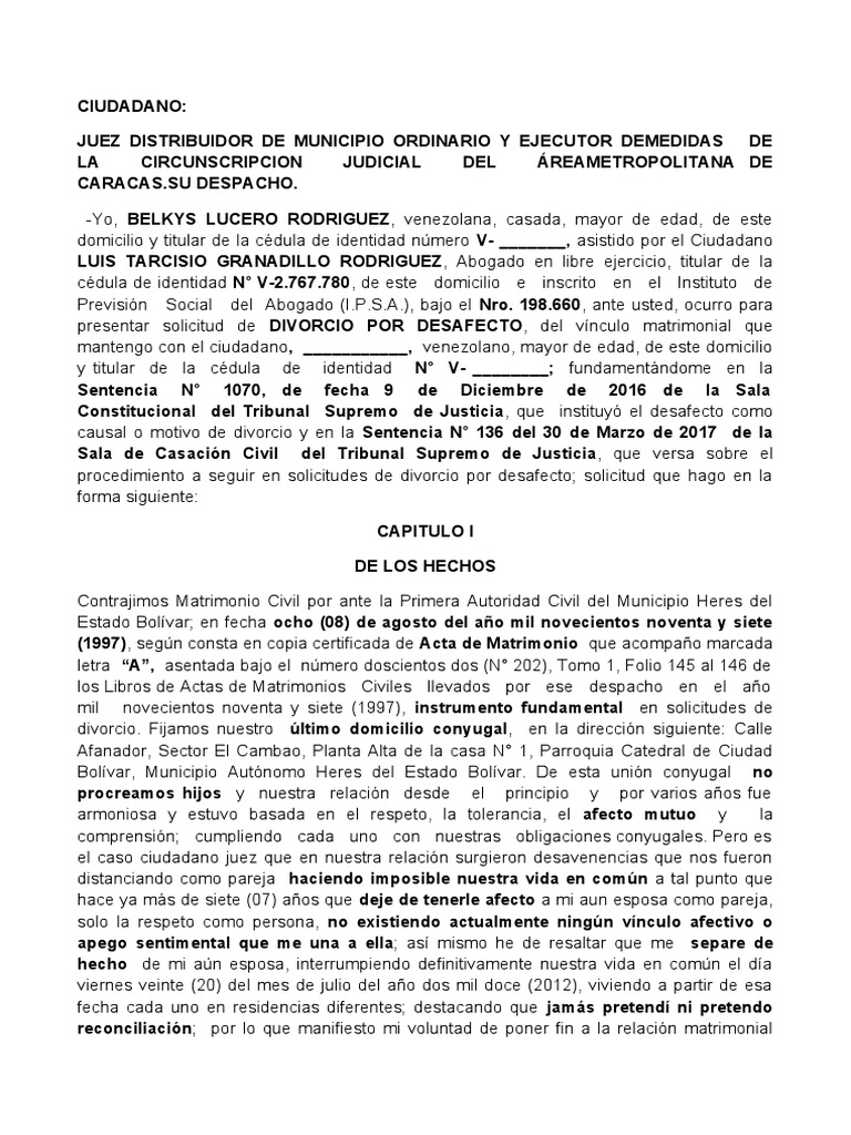 Modelo Divorcio Por Desafecto Sion Hijos | PDF | Divorcio | Matrimonio