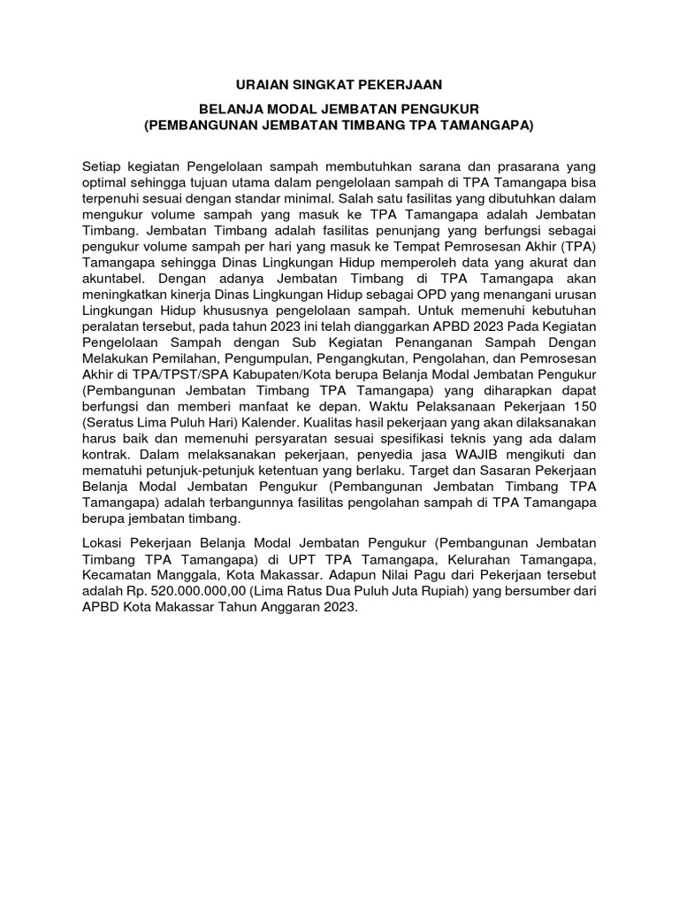 Uraian Singkat Pekerjaan-1 | PDF