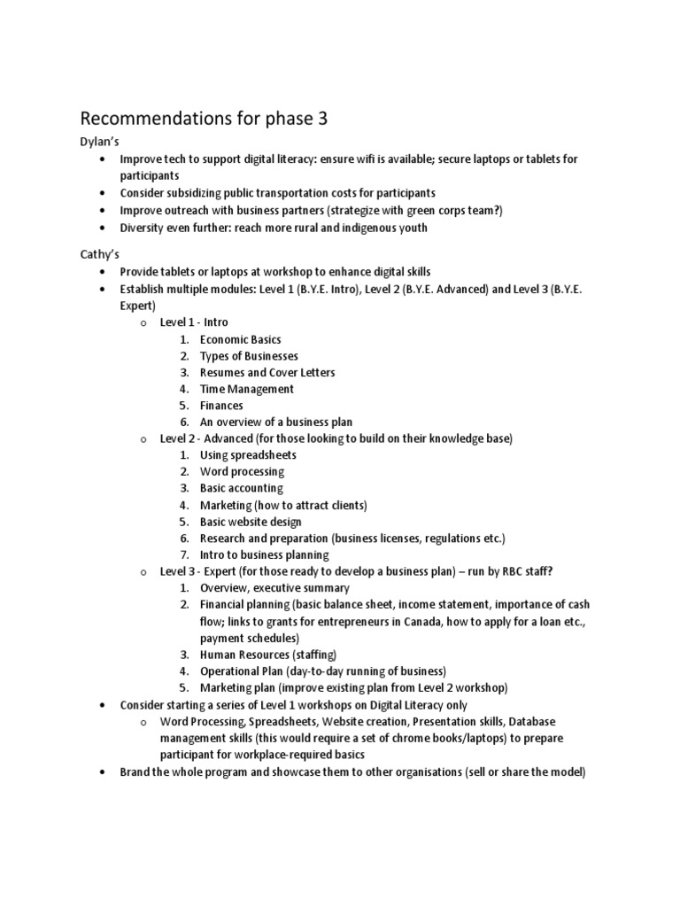 Phase 3 Recommendations for Youth Program | PDF | Business | Finance ...