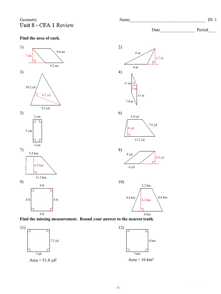 Unit 8 - CFA 1 Review | PDF | Area | Numbers