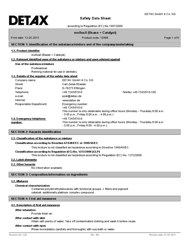 Dental Relining Material SDS | PDF | Dangerous Goods | Toxicity