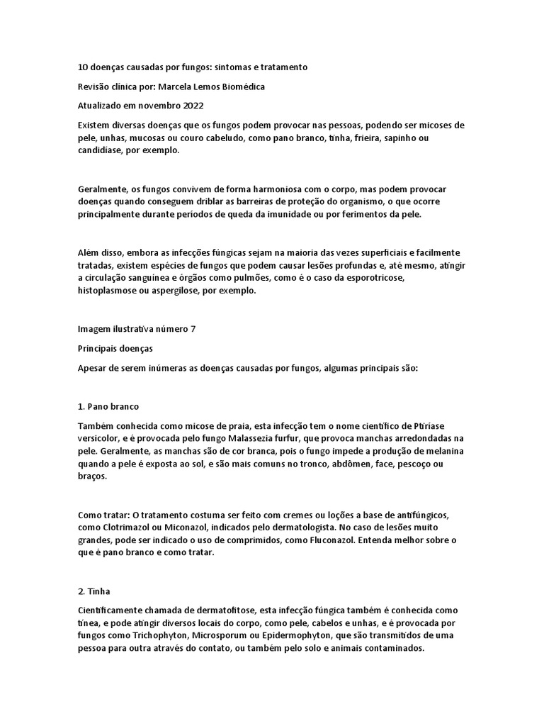 Doenças Fúngicas: Sintomas e Tratamentos | PDF | Candidíase | Fungo