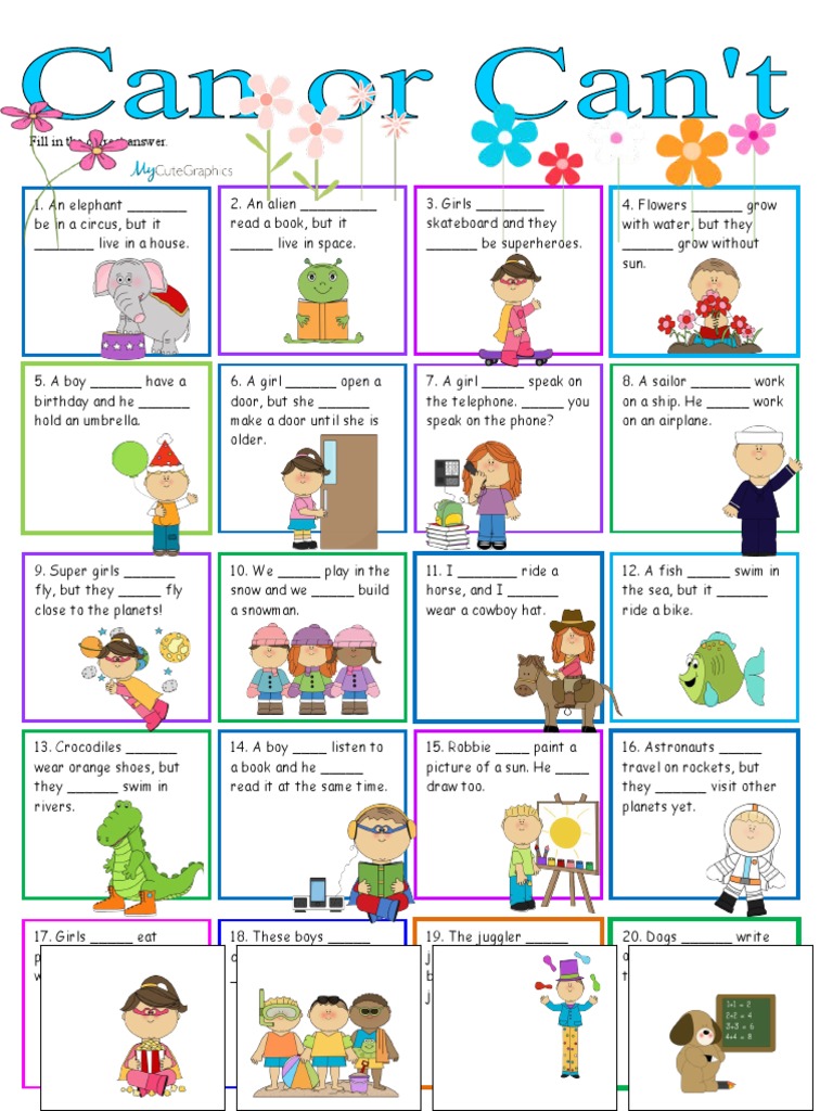 Can and Can't Worksheet | PDF | Language Arts & Discipline