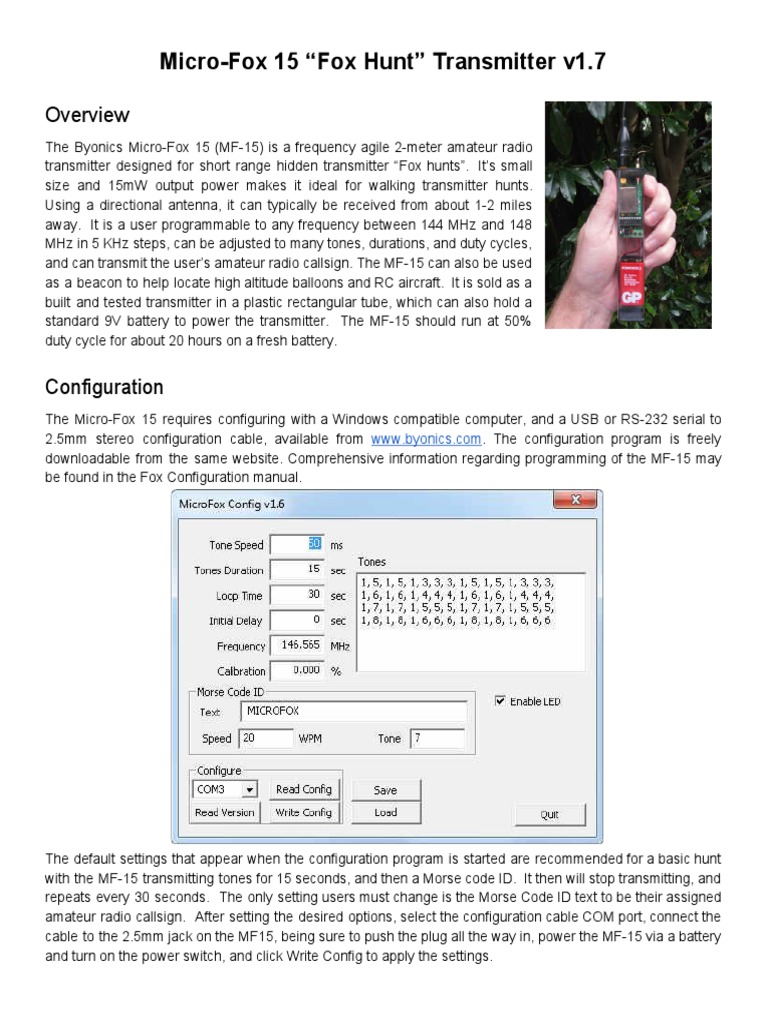 MicroFox15 Manual v1.7 | PDF | Transmitter | Radio