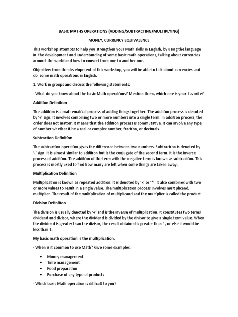Basic Maths Operations | PDF | Multiplication | Division (Mathematics)