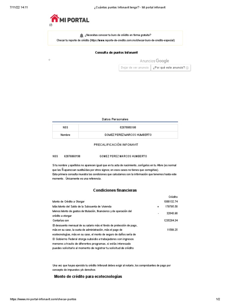 Consulta de Puntos Infonavit 2023 | PDF | Salario | Crédito