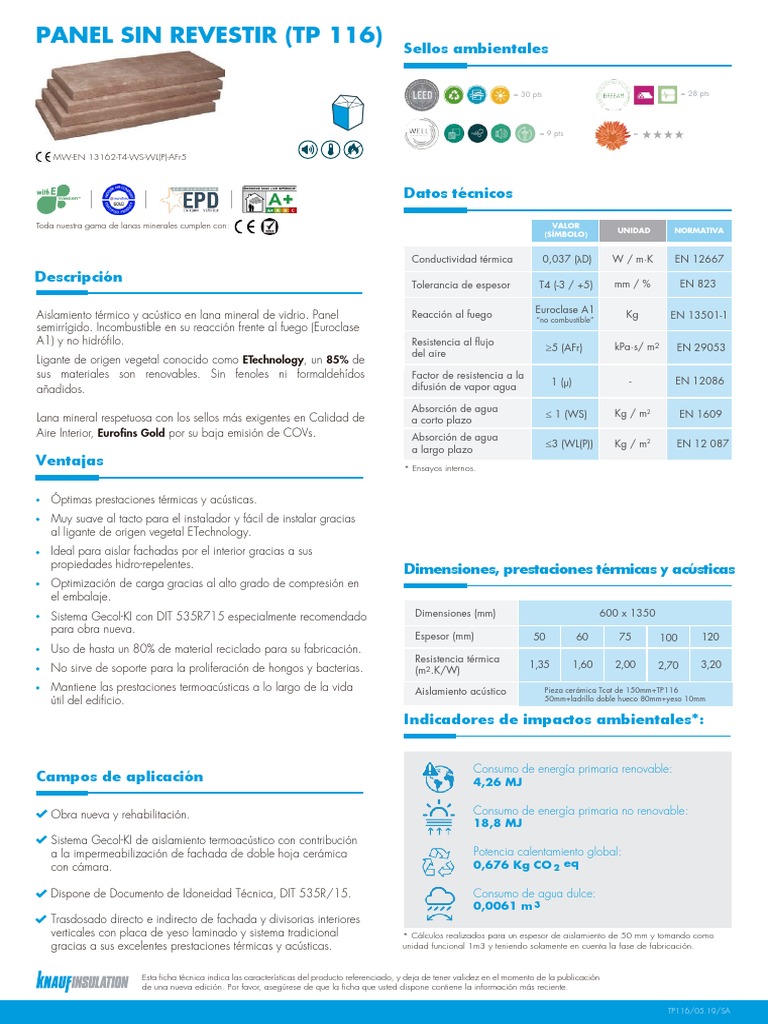 Panel Lana Mineral Tp X Cm Espesor Cm 10763473 Techsheetsup Pdf