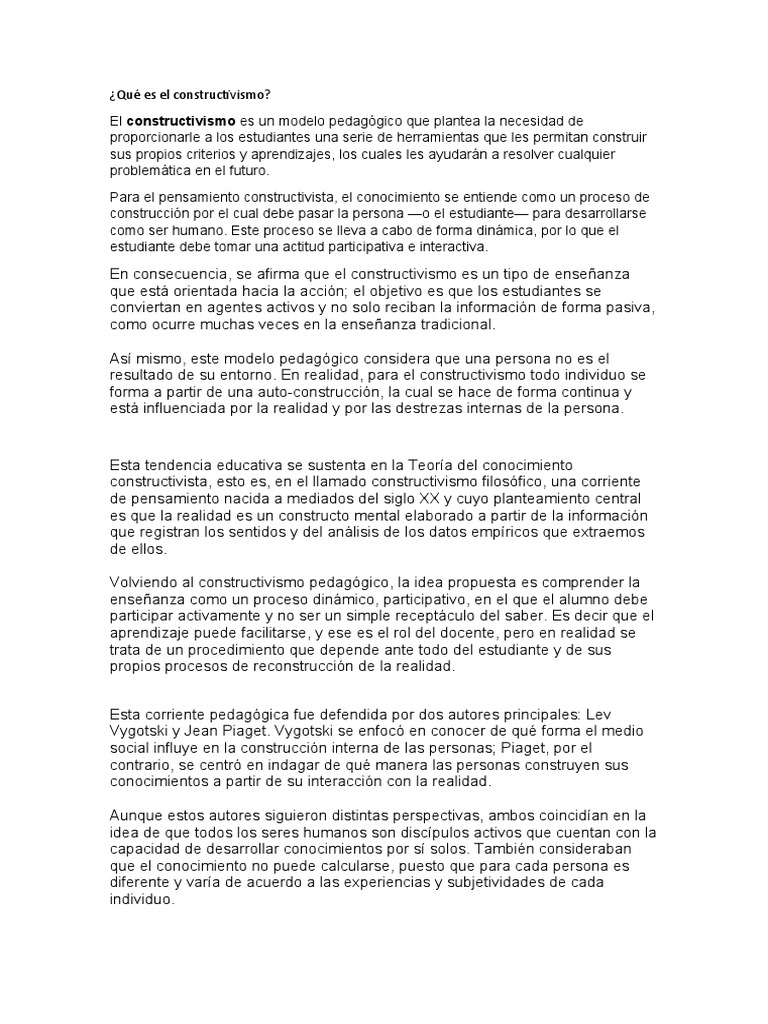 Constructivismo: Educación Activa | PDF | Constructivismo (filosofía de ...