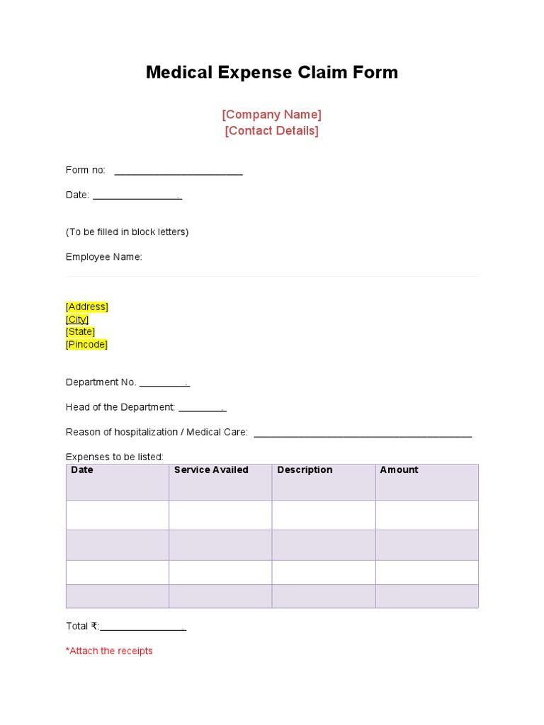 HD Medical Expense Claim Form PDF