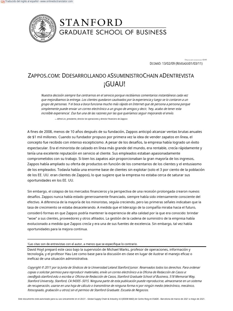 Caso Zappos Español PDF Al por menor Inventario