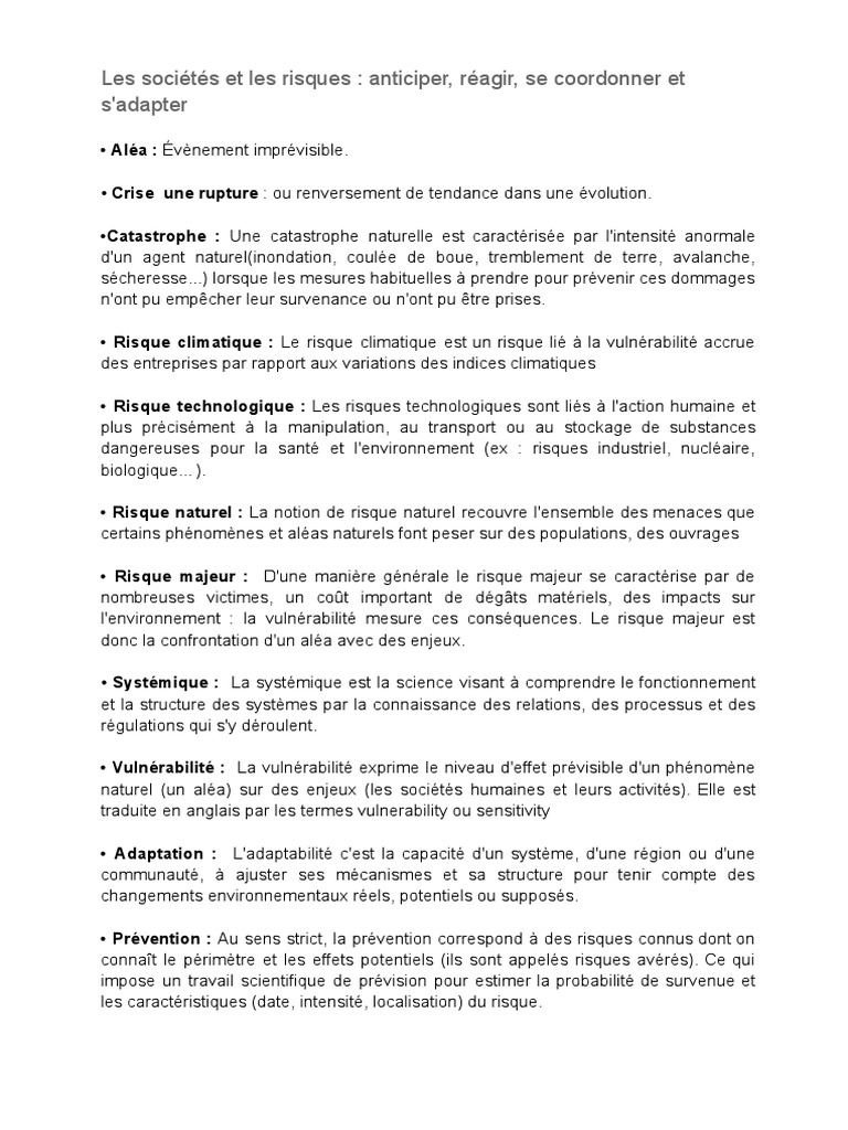 Sociétés et gestion des risques naturels | PDF | Risque | Catastrophes ...