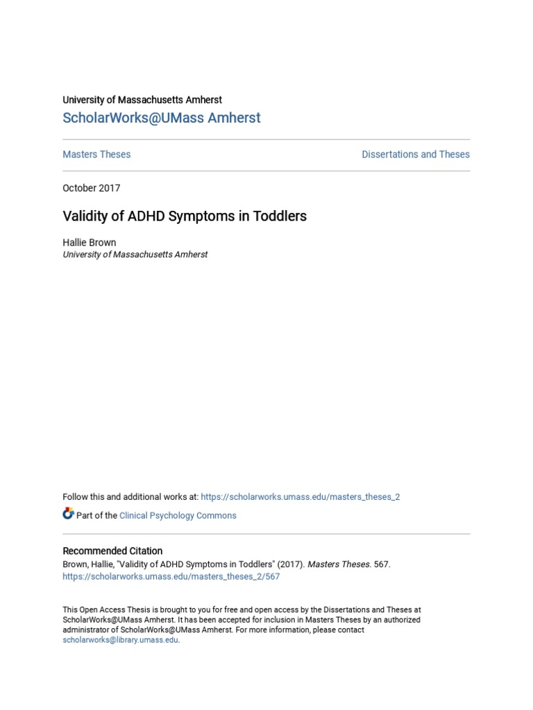 ADHD Masters Thesis Validity of ADHD Symptoms in Toddlers PDF Attention Deficit