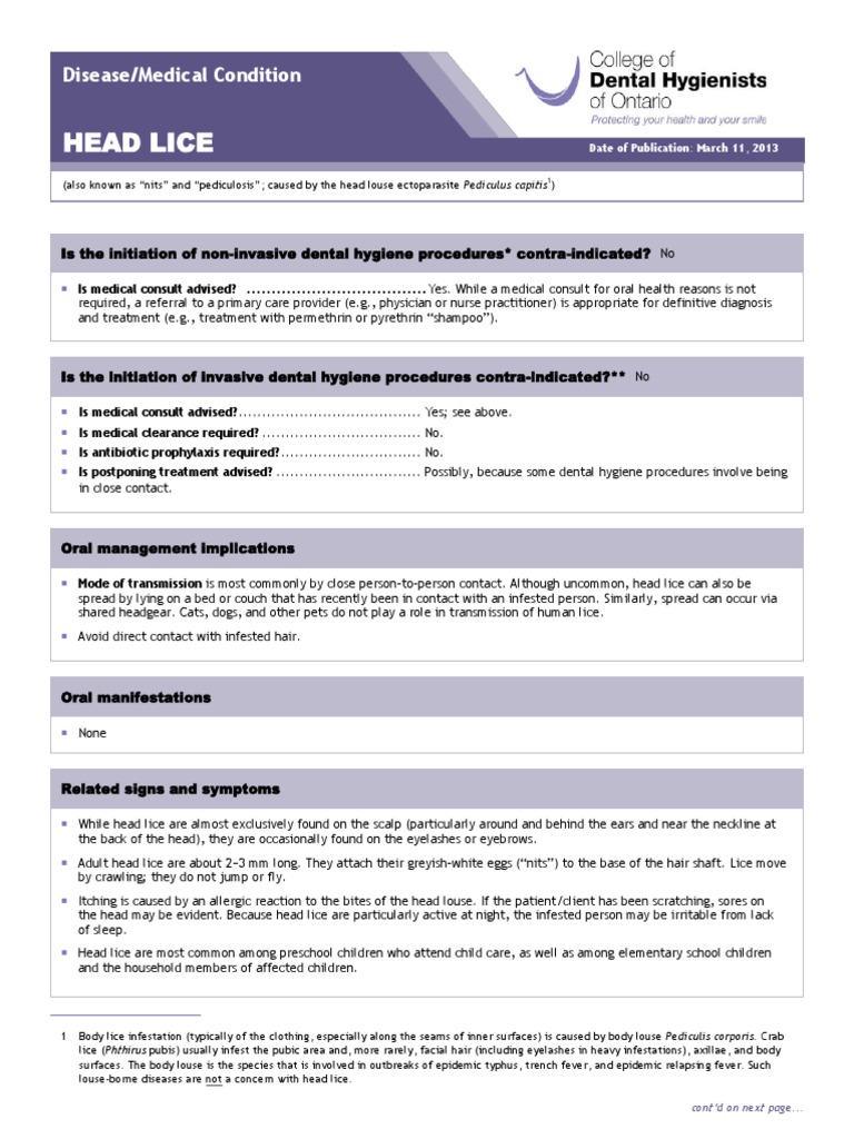 CDHO_Factsheet_Head_Lice (1) | PDF | Medicine | Diseases And Disorders