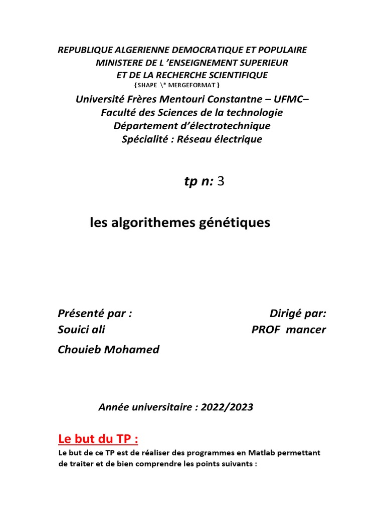Algorithmes génétiques en Matlab | PDF | Algorithme génétique ...