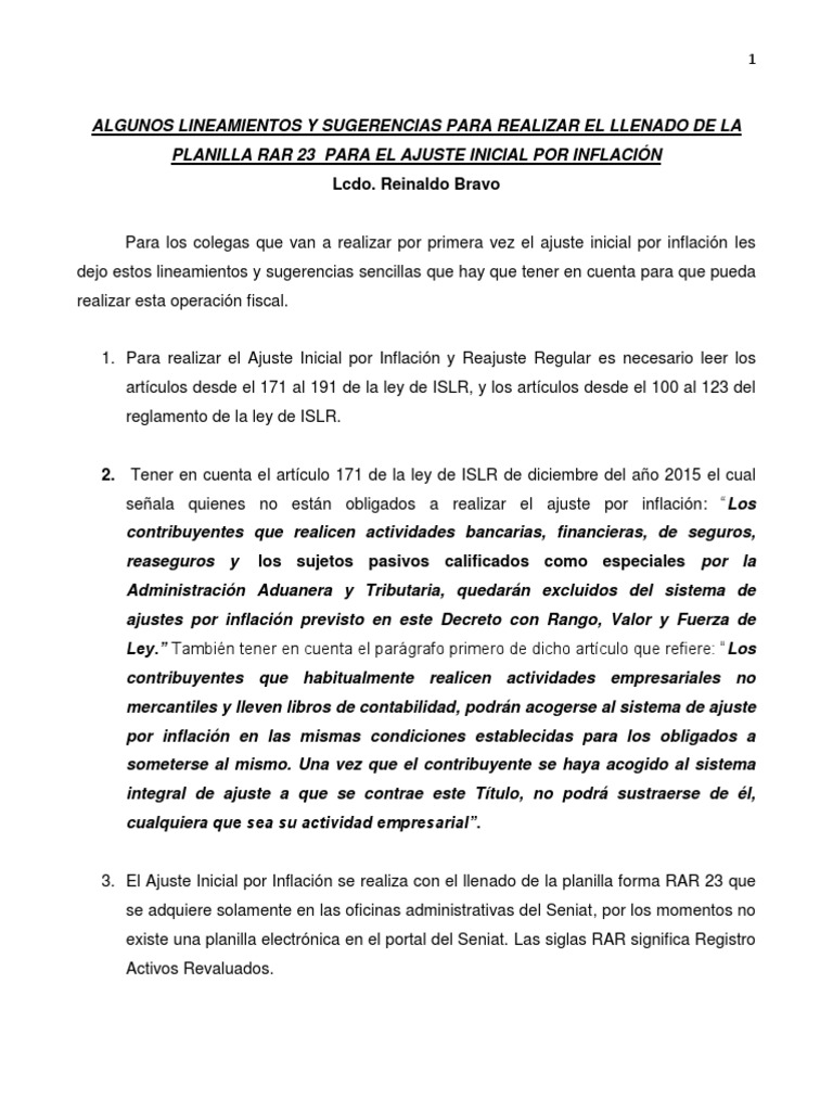 Guía para Llenar la Planilla RAR 23 | PDF | Economias