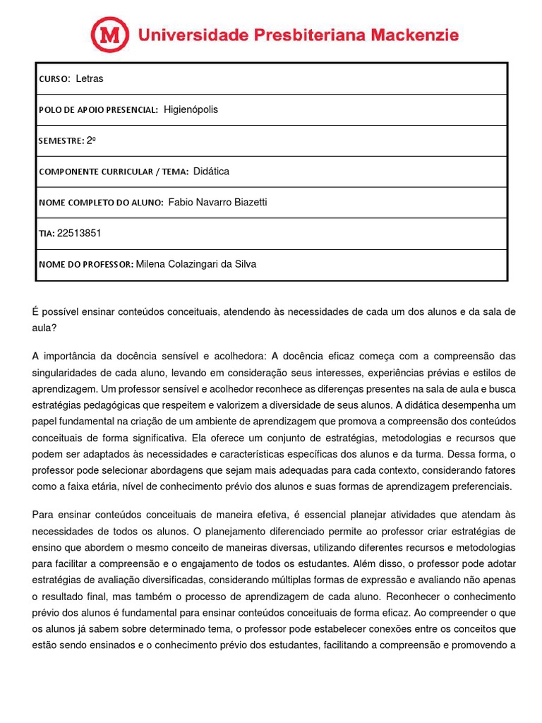 Pratique 2 Aula 8 | PDF | Aprendizado | Pedagogia
