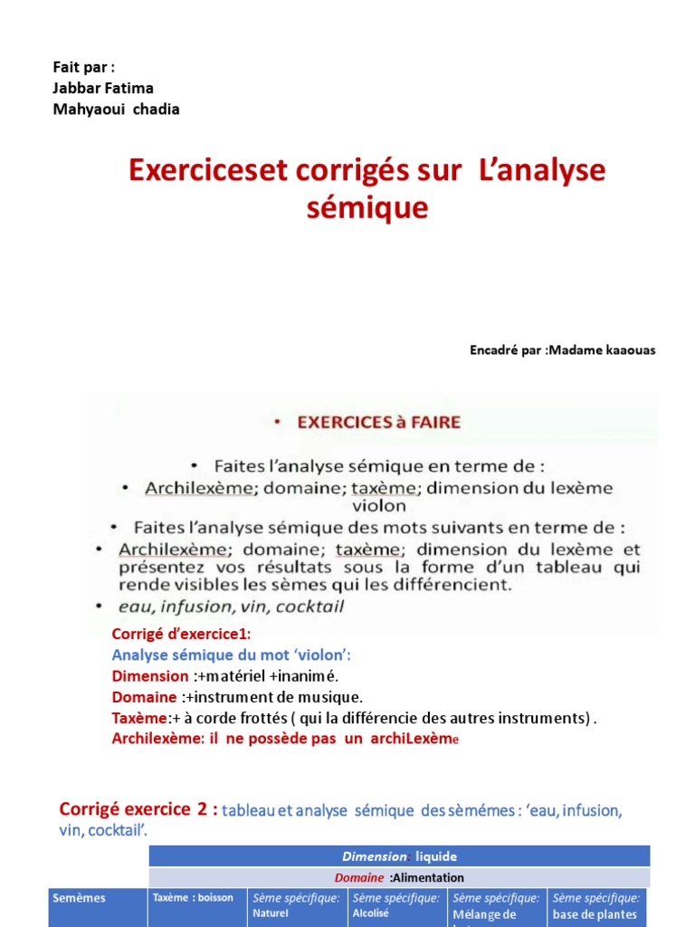 Exercices sur l'analyse sémique | PDF | Boisson