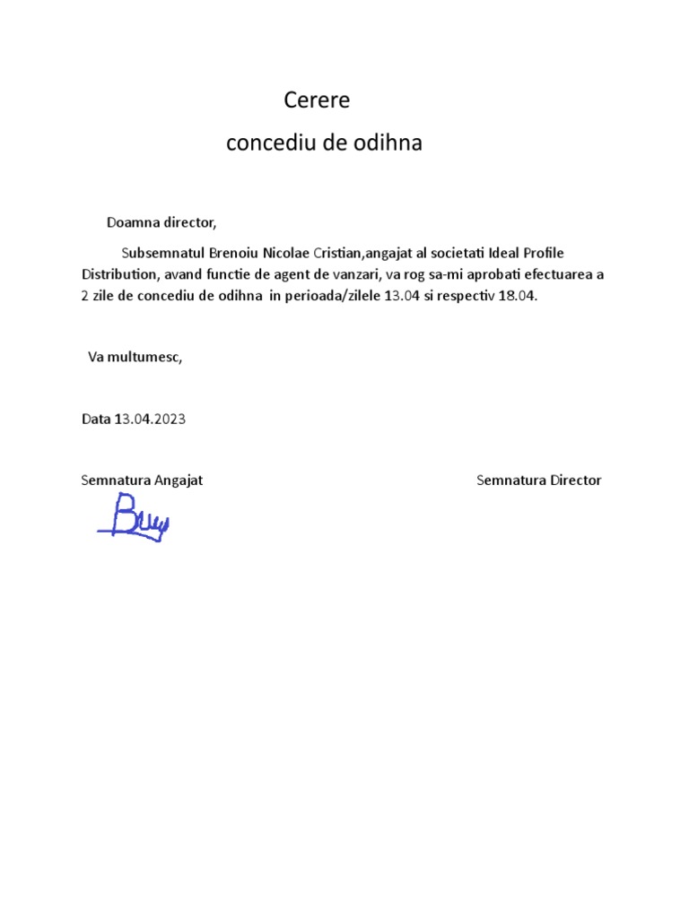 Pedido de Concediu de Odihna | PDF | Carreira e Crescimento | Autoajuda