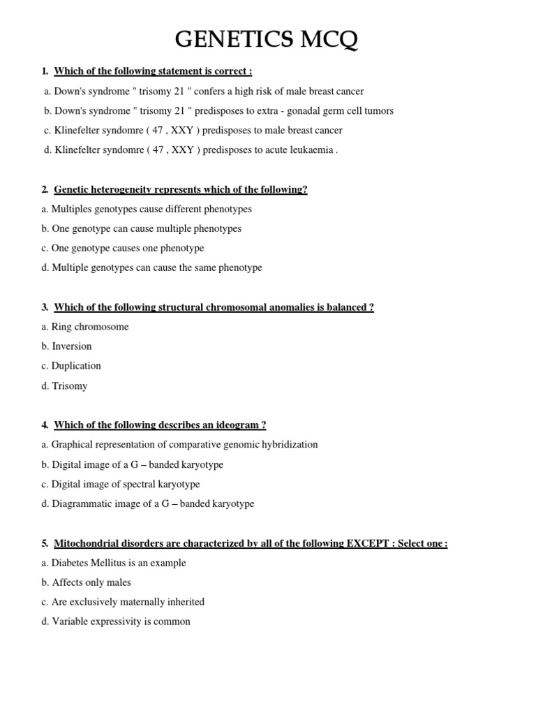 No Answers MCQ PDF Disorder Mutation