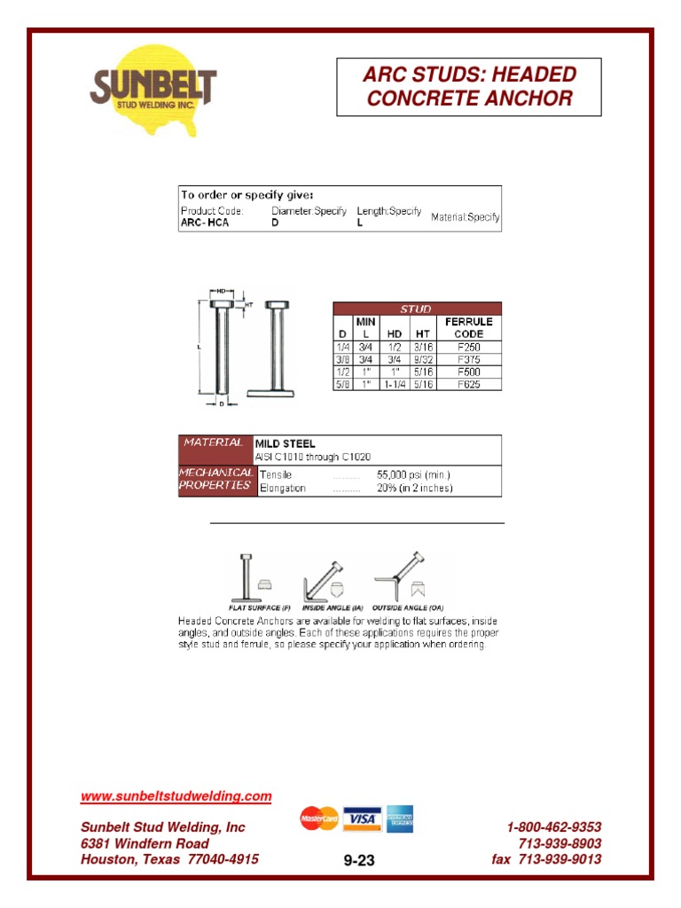 Sunbelt Arc Weld Studs Headed Concrete Anchor PDF