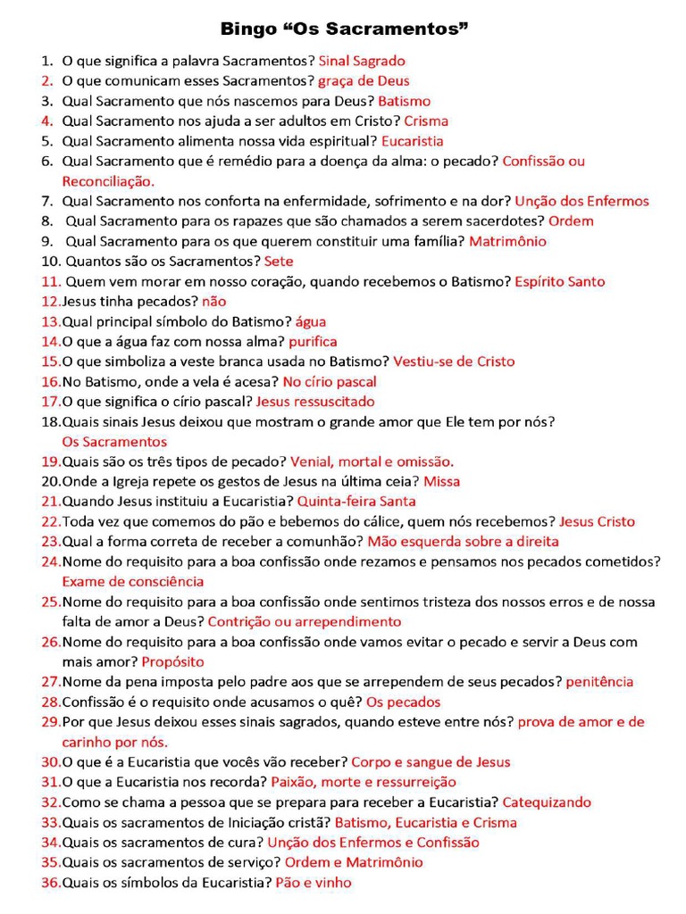 3o Ano Bingo Os Sacramentos PDF