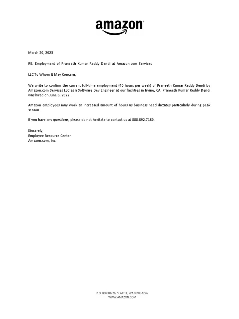 Employment Verification Letter PDF