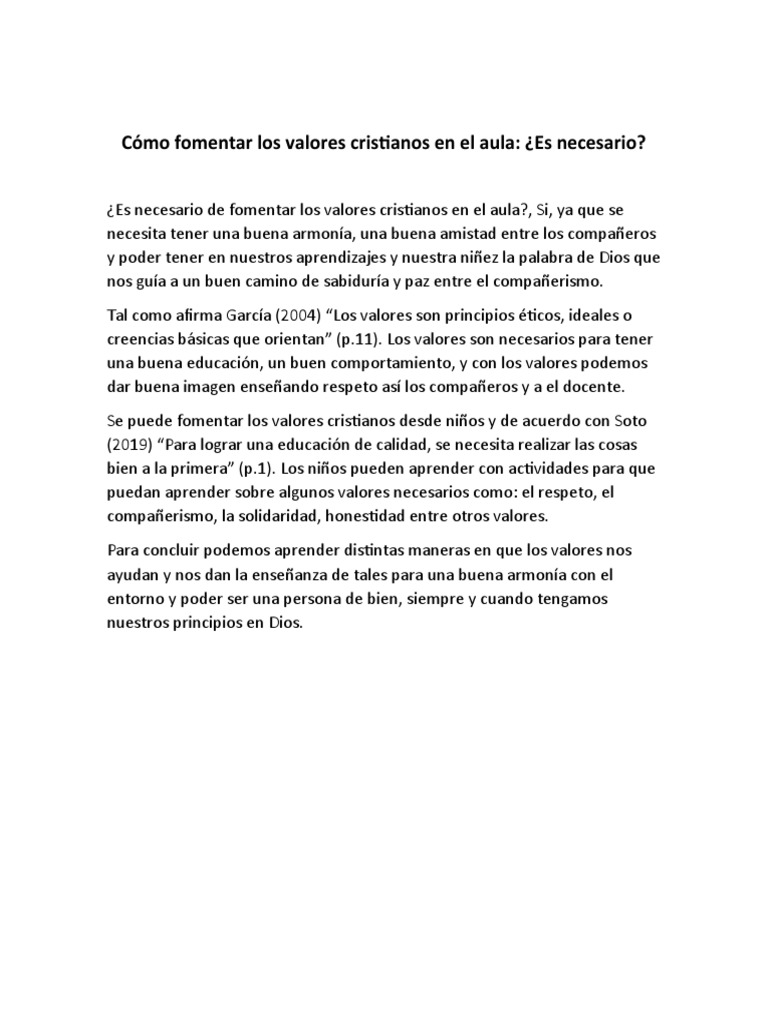 Cómo Fomentar Los Valores Cristianos en El Aula | PDF
