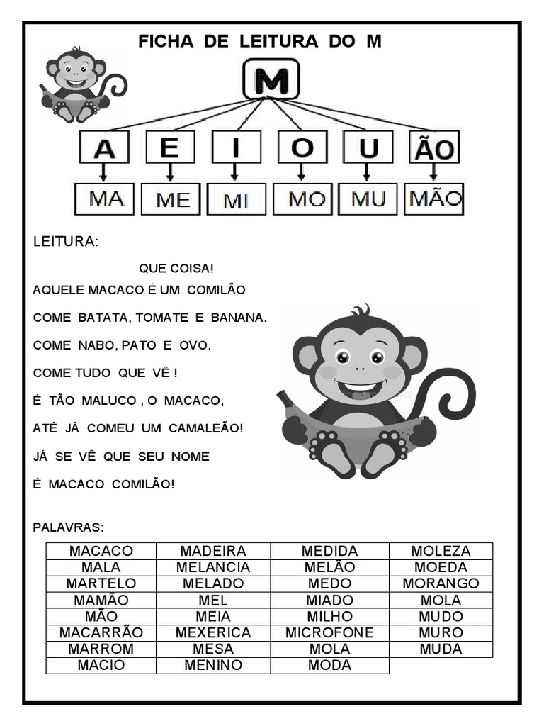 Ficha de Leitura da Letra M | PDF