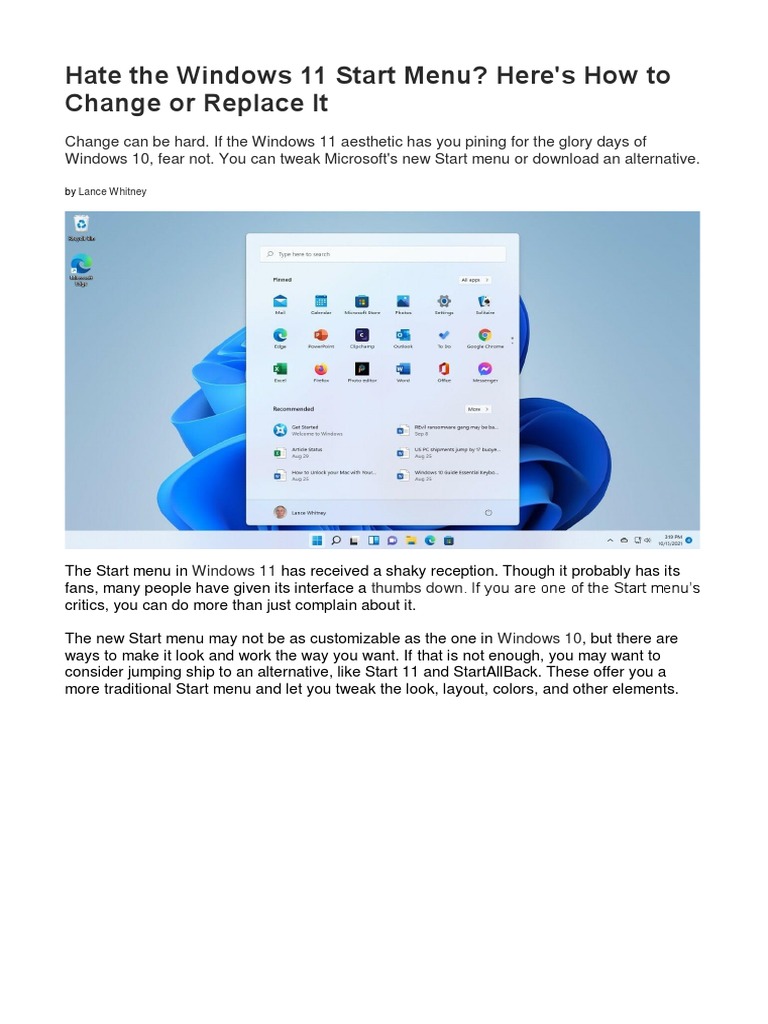 How To Change or Replace Windows 11 Start Menu | PDF | Software ...