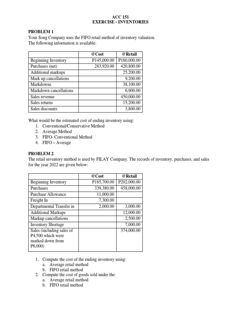 Inventory Valuation Methods Exercise | PDF