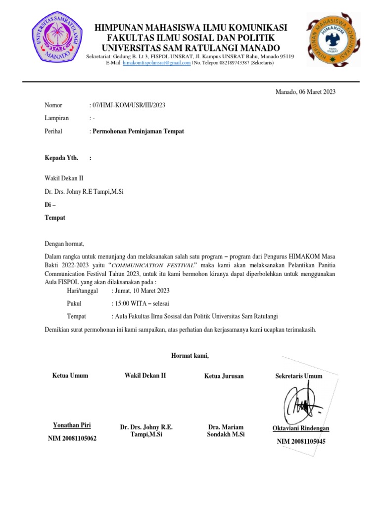 Contoh Surat Peminjaman Tempat | PDF