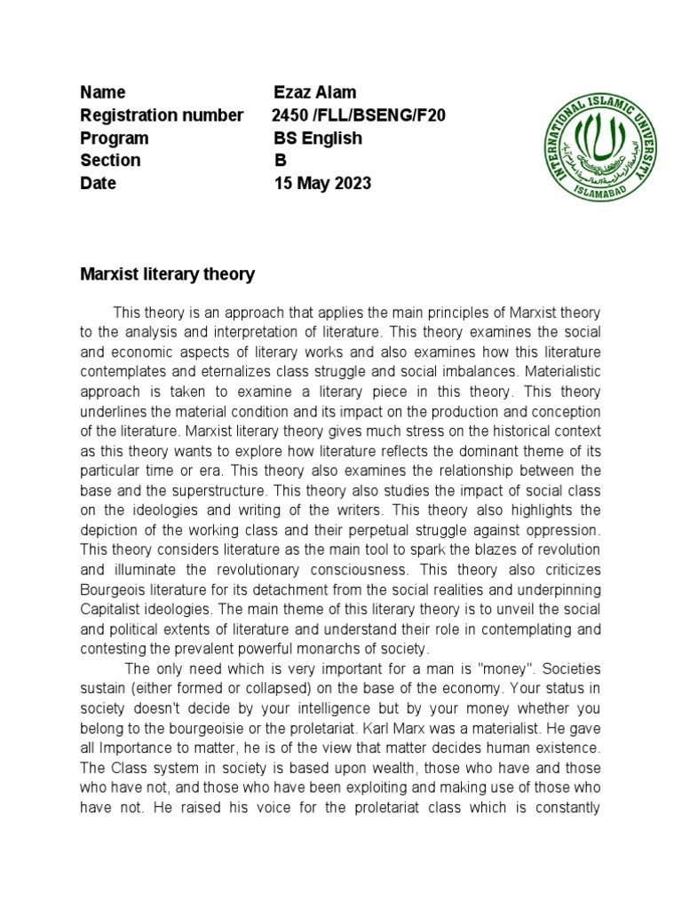 Marxist Literary Theory Pdf Notes