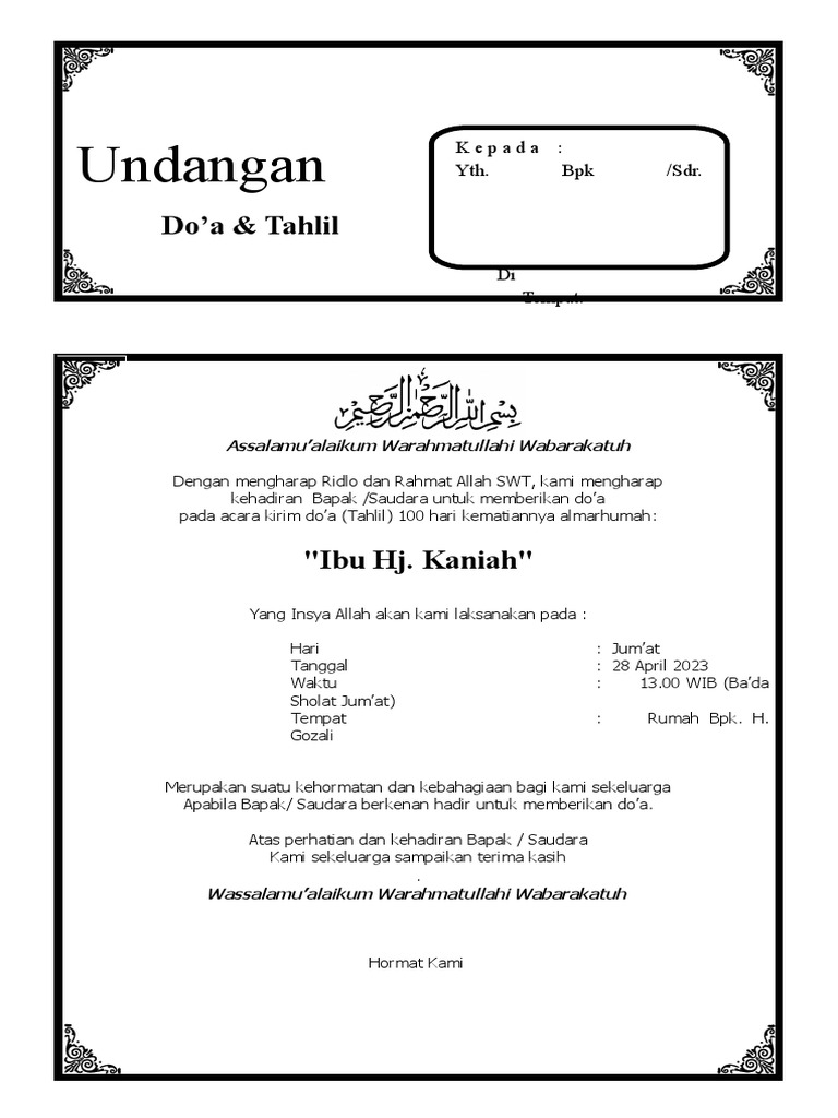 Undangan Tahlil 40 Hari 2 | PDF