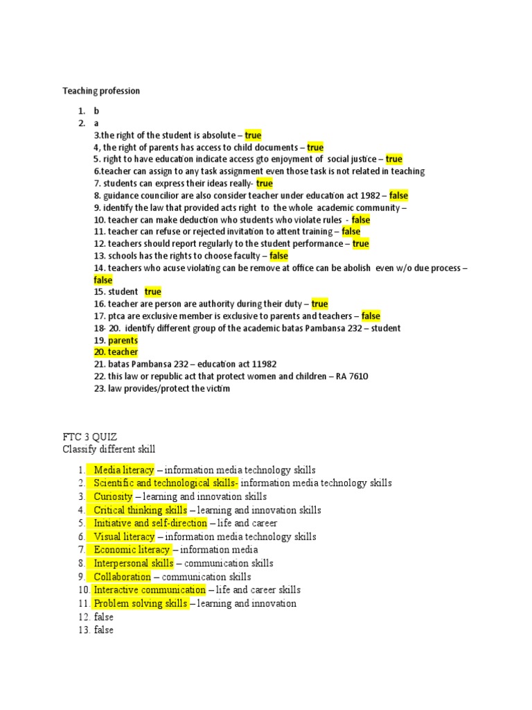 Teaching Profession Quiz | PDF | Leadership | Teachers