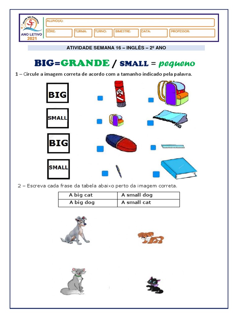 2 º Ano - Semana 16 - Atividade de Inglês | PDF