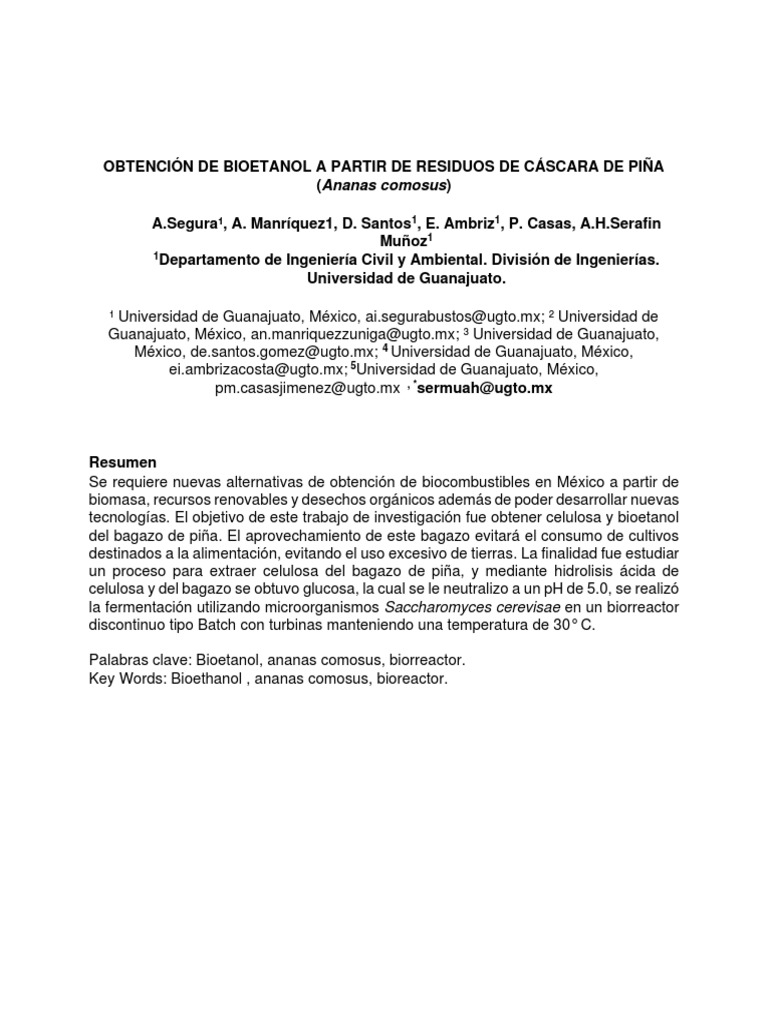 Bioetanol de cáscara de piña | PDF | Biocombustible | Combustible de etanol