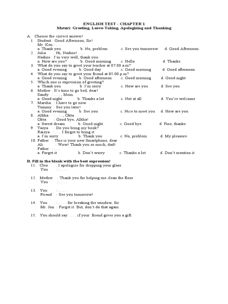 English Test 7 Grade Chapter 1 Pdf