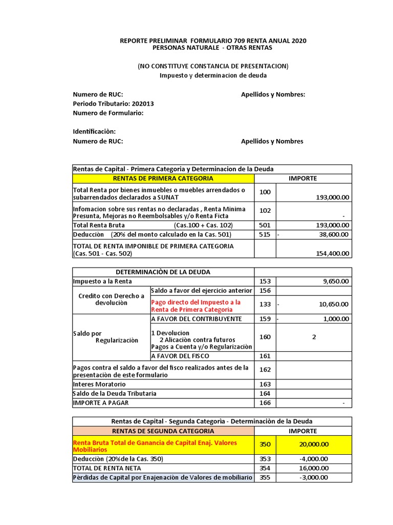 Formulario 709 SUNAT Renta Anual 2025 | PDF | Impuestos | Impuesto ...