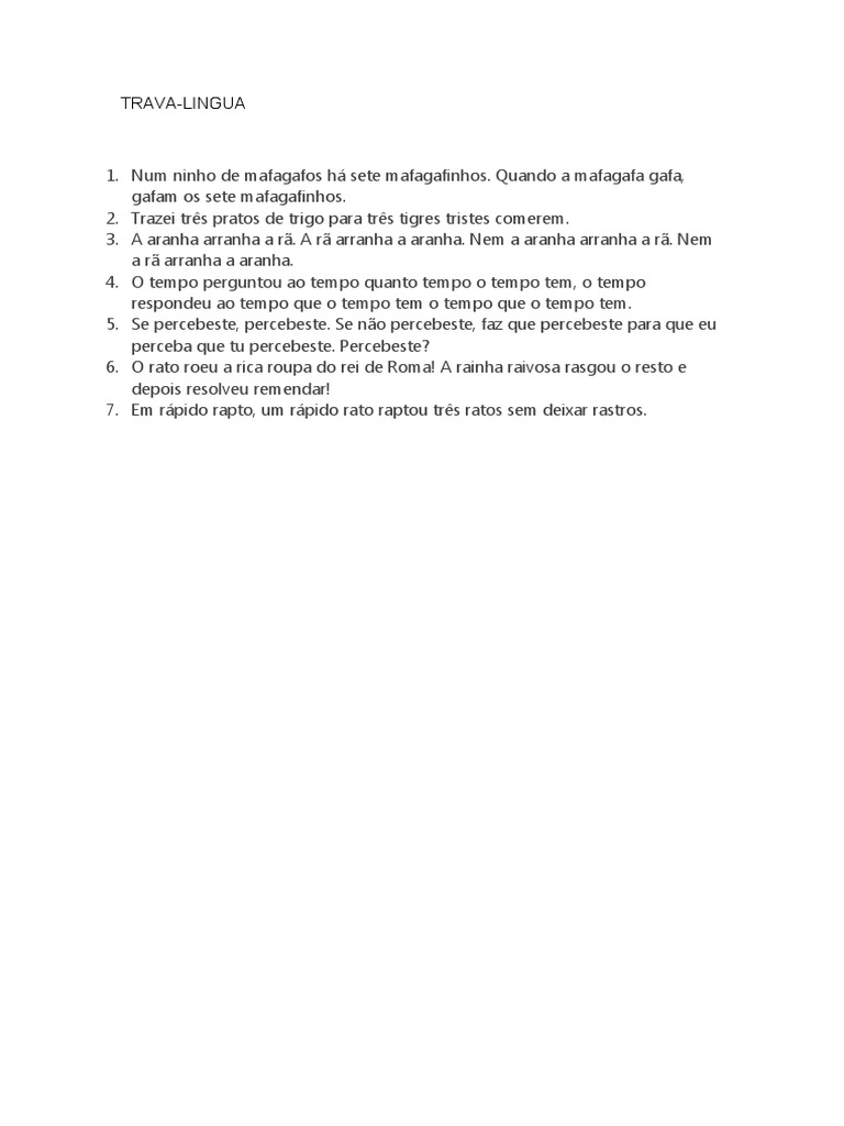 Trava-línguas dos Mafagafos | PDF