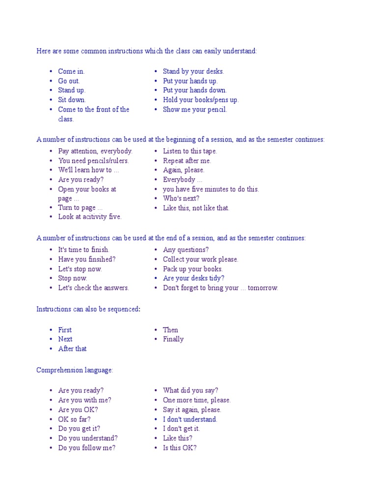 Classroom Instructions Pdf