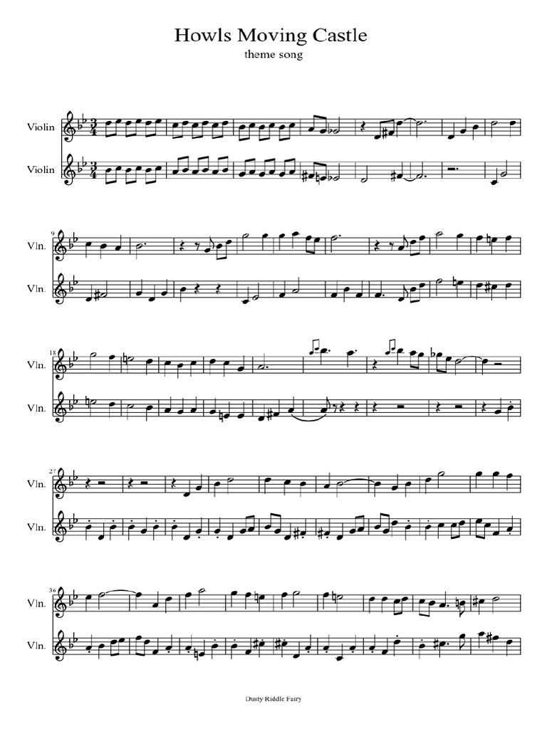 Howl S Moving Castle Theme Violin Duet Pdf