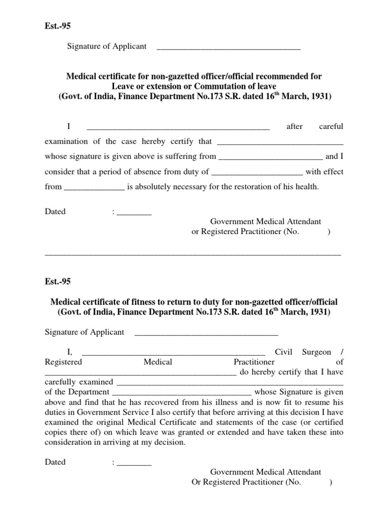 Fitness and Unfit Certificate | PDF