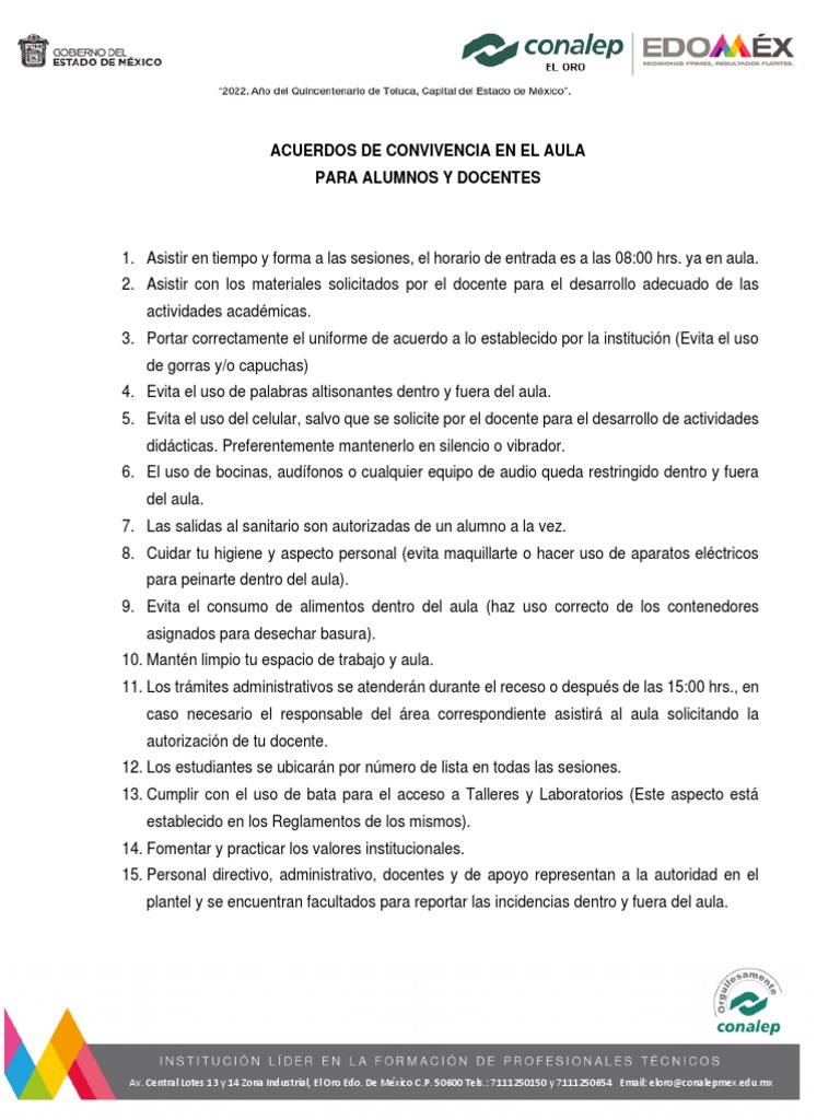 Acuerdos de Convivencia Escolar | PDF | Salón de clases
