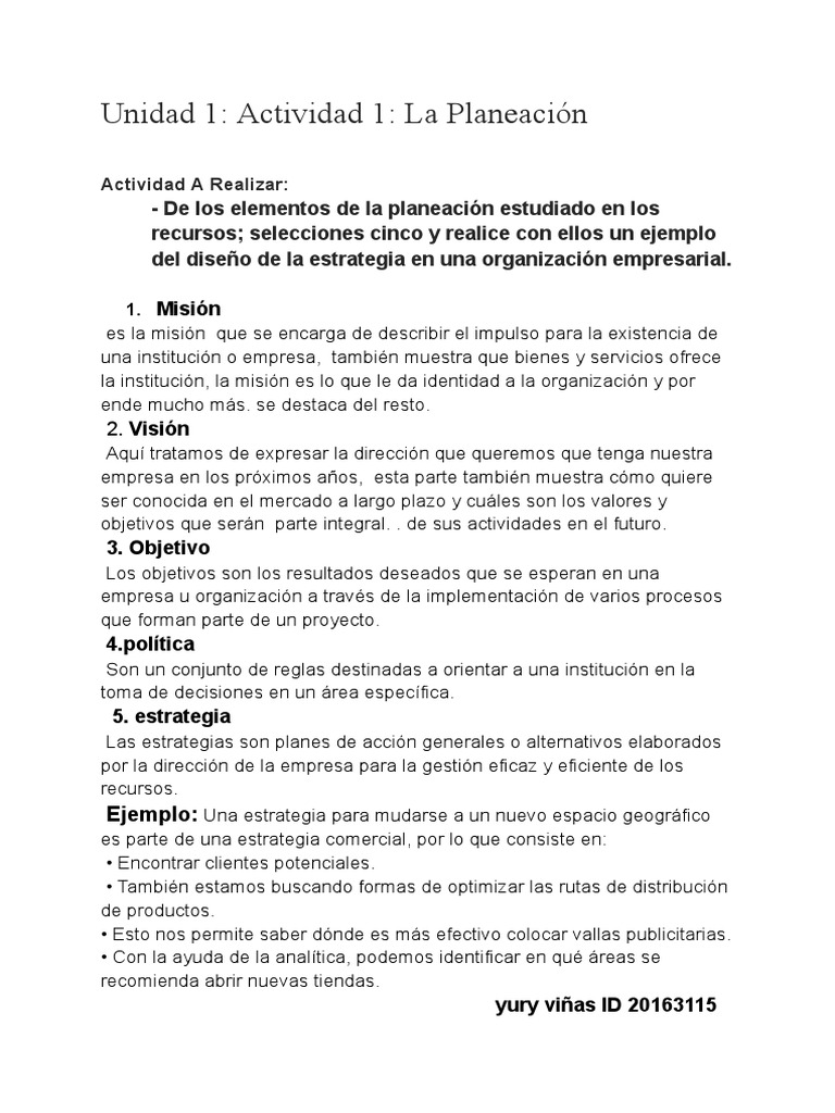 Unidad 1 - Actividad 1 - La Planeación | PDF